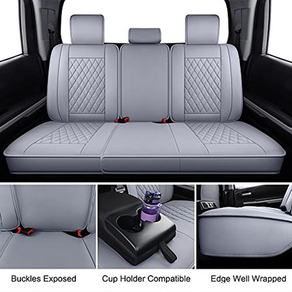 LUCKYMAN CLUB 2007-2021 Tundra Pickup Trucks Car Seat Covers X05-T3 Full Set, Fit SR5 SR Platinum TRD PRO Trims Crew/Crewmax/Extended/Double Cab with Water Proof Faux Leather (Gray Full Set) - color: Gray, size: 2007-2021 Full Set