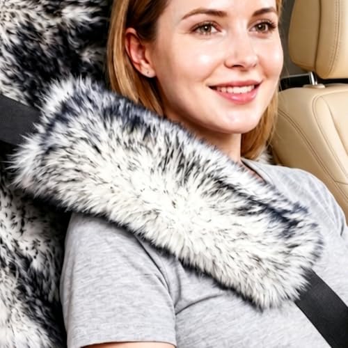 OGLAND Long Wool Sheepskin Seat Belt Covers, Seatbelt Pads for Adults Kids Women Dogs Universal Car 2 Pack (Wolf Tipped) - color: Wolf Tipped, size: Long Wool