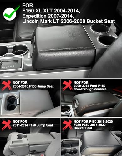 Center Console Cover for Ford F150 XL XLT 2004-2014, Expedition 2007-2014, Lincoln Mark LT 2006-2008, PU Leather Armrest Lid Protector, Anti-Scratch, Gray Stitches (Fits Bucket Seat Console Only) - size: Bucket Seat, 04-14 F150 XL XLT, gray stitch