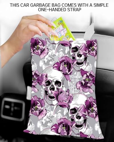 Car Garbage Can, Hanging Car Trash Can for Back Seat Organizer, Cool Skull Flowers - color: Cool Skull Flowers