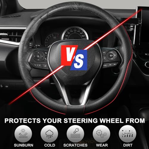 SEG Direct Steering Wheel Cover 14.5-15 inch (37-39 cm) Medium Size, Microfiber Leather, Non-Slip Comfortable Grip, Fits Cars Trucks SUVs, Black and Red - color: Black and Red, size: Standard size[14 1/2''-15'']