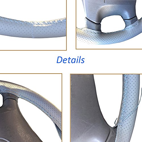 Onerbuy Universal Leather Car Steering Wheel Stitch On Wrap Cover DIY Sewing Breathable and Anti Slip, 15-Inch (Gray) - color: Gray