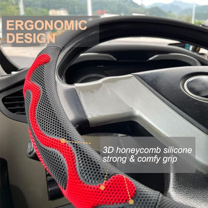 PINCTROT XL Size 17.5-18 Inch Comfy Grip Steering Wheel Cover for Semi Truck, Fits RV, Big Rig Trucker, 18 Wheeler and Classic Cars, Anti-Slip Design 17.5-18 Inch(Silicone Red) - color: 2.Red, size: Extra Large Size[17 1/2''-18'']