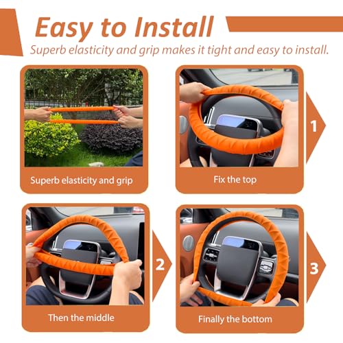 Silicone Steering Wheel Covers Orange 12.6-15 inch Non-Slip Car Steering Wheel Cover for Women Men Well Grip Universal Fit for Most Cars, SUV, Pick-up Trucks