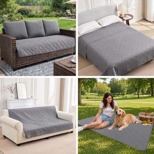 PAWFINITY Waterproof Loveseat Couch Cover for Dogs, Pee Proof Pet Blanket, Paw Print Quilted, Pet Hair Resistant, Scratch-Resistant, Washable Furniture Protector for 2 Cushion Sofa, 32x53 Inch, Grey - size: 53x32 inch (pack of 1)
