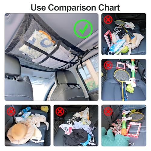 Car Ceiling Cargo Net Pocket, 31"x21" Nine Grid Mesh Nine SUV Roof Organizer Long Trip Storage Bag,Tent Putting Quilt Children's Toy Towel Sundries Interior Accessories