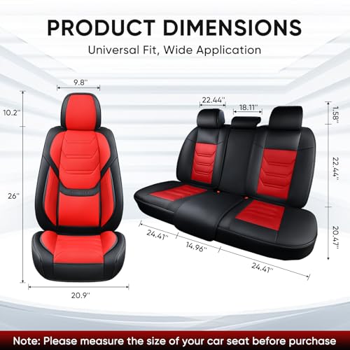 Car Seat Covers Full Set, Breathable Leather Automotive Front and Rear Seat Covers & Headrest for Reduce The Driving Fatigue, Compatible with Most Vehicles, Cars (Black&Red, Front Pair and Rear) - color: Black&Red, size: Front Pair and Rear