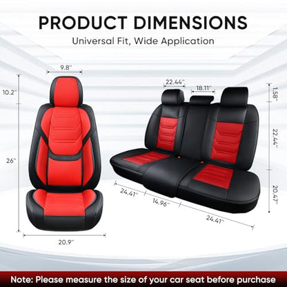 Car Seat Covers Full Set, Breathable Leather Automotive Front and Rear Seat Covers & Headrest for Reduce The Driving Fatigue, Compatible with Most Vehicles, Cars (Black&Red, Front Pair and Rear) - color: Black&Red, size: Front Pair and Rear