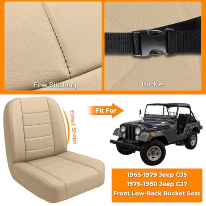 Low Back Seat Covers Compatible with 1965-1979 Jeep CJ5, 1976-1980 Jeep CJ7, Front Bucket Driver & Passenger Seat (Tan) - color: tan