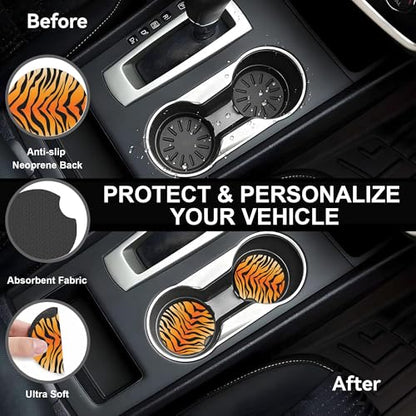 Tiger Stripes Steering Wheel Cover with 2 PCS Cup Coasters for Car,Animal Skin 15 Inch Non-Slip Neoprene Steering Wheel Covers,Breathable Car Accessories Fit for Men Women - color: Tiger Stripes