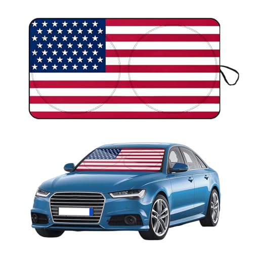 Car Windshield Sun Shade, 64" x 34" American Flag Car Windshield Cover Keep Your Vehicle Cool, Auto Front Window Sunshade Sun Heat and UV Rays Blocker Fits Most Cars (USA Original Flag)