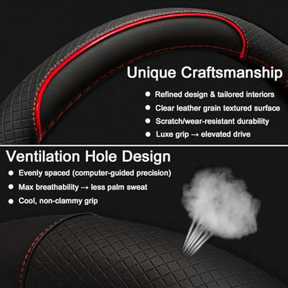 Steering Wheel Cover for Honda Civic(2006-2015),CR-Z, Insight, S2000|Microfiber Leather & Anti-Slip Safety Design | 14-14.25 Inch Custom Fit (Red-Small Size) - color: C-Black+Red Line, size: Small size (14 ''-14.25'')