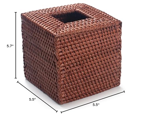Square Rattan Tissue Box Cover, Hand Woven Wicker Tissue Holder, 5.5 x 5.5 X 5.7 inches, Honey Brown - color: Honey Brown, size: Square (5.7"H)