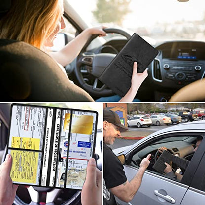 Leather Car Registration and Insurance Card Holder, Car Document Holder for Cards License with Magnetic Shut (Black, large) - color: Large Black