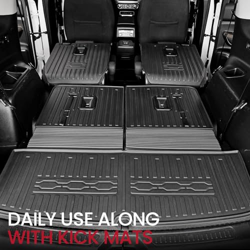 Cargo Mat Backrest Mats 2-in-1 Design for 2017-2023 GMC Acadia 6/7 Seats Accessories, All-Weather TPE Trunk Mat Cargo Liner Protector SLE/SLT/AT4/DENALI(Cargo Mat with Backrest Mats)