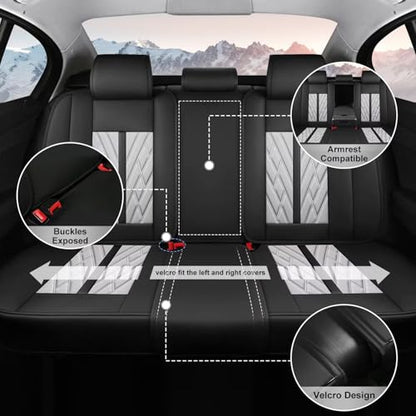 TTX LIGHTING Seat Covers Full Set 5 Seats Faux Leather Waterproof Car Seat Covers Breathable with Anti-Slip Universal Fit for Most Cars SUV Trucks (5 Seats, Black&Grey) - color: #073 Black&Grey, size: 1.Universal Fit Most Cars - 5 seat covers full set