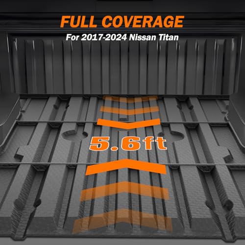 KUST Floor Mats Bed Mat Set for 2017-2024 Nissan Titan, 2016-2024 Titan XD Crew Cab, 5.6FT Truck Bed Liner All Weather TPE Rubber High Edge Heavy Duty - style: For │ Titan 2017-2024 │ Full Set
