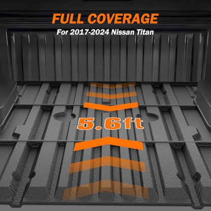 KUST Floor Mats Bed Mat Set for 2017-2024 Nissan Titan, 2016-2024 Titan XD Crew Cab, 5.6FT Truck Bed Liner All Weather TPE Rubber High Edge Heavy Duty - style: For │ Titan 2017-2024 │ Full Set