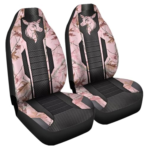 Pink Caomflage Doe Car Seat Covers Front Only, Vehicle Bucket Seat Protetors Universal Fit Most Vehicle, Sedan, Truck, Van and SUV - color: Pink Caomflage Doe