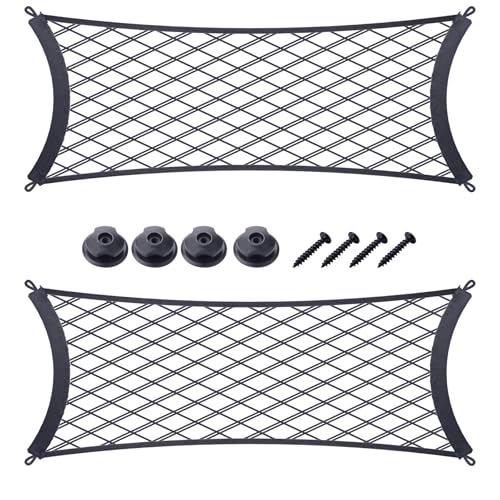 JINGKE 2 Pcs Small Cargo Net Pocket Elastic Mesh Netting Car Mesh Pouch with Screws and Hooks for Trunk RV Boats Home Cargo Storage (23.6'' x 9.8'') - size: 23.6'' x 9.8''