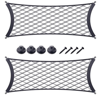 JINGKE 2 Pcs Small Cargo Net Pocket Elastic Mesh Netting Car Mesh Pouch with Screws and Hooks for Trunk RV Boats Home Cargo Storage (23.6'' x 9.8'') - size: 23.6'' x 9.8''