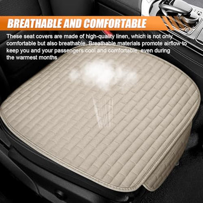 Car Front Seat Cover, Breathable Linen Automotive Seats Cushion, Anti-Slip Vehicle Seat Pad with Storage Pocket, Universal Auto Seats Protection Mat (BeigeSg) - color: BeigeSg