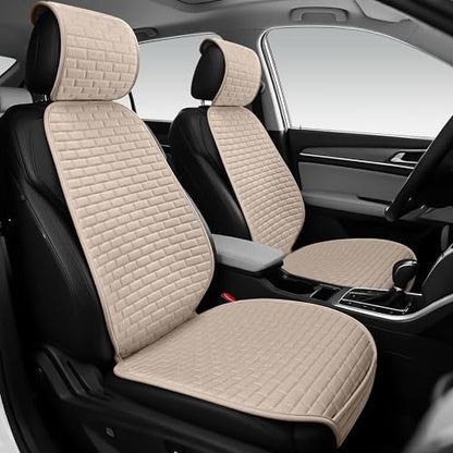 Linen Car Seat Covers Front Seat Covers - 2 PCS Durable & Non-Slip Breathable Cloth Fabric Car Seat Protector, Universal Fit for Most Automotive, Vans, SUVs, Trucks - Gray - color: Beige with Backrests 2 Pcs
