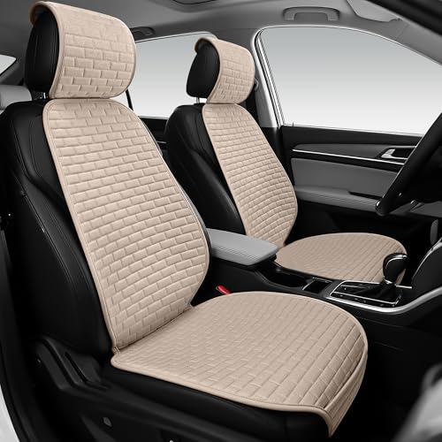 Linen Car Seat Covers Front Seat Covers - 2 PCS Durable & Non-Slip Breathable Cloth Fabric Car Seat Protector, Universal Fit for Most Automotive, Vans, SUVs, Trucks - Gray - color: Beige with Backrests 2 Pcs