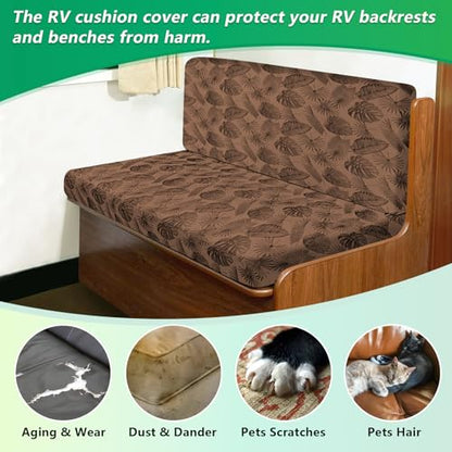 molasofa RV Dinette Cushion Covers, RV Booth Seat Cover Stretchable Camper Cushion Couch Covers Washable Slipcovers for Camper Car Bench (1 Backrest Cover & 1 Bench Cover, Brown Leaves) - color: Brown Leaves, size: 1 Bench Cover & 1 Backrest Cover