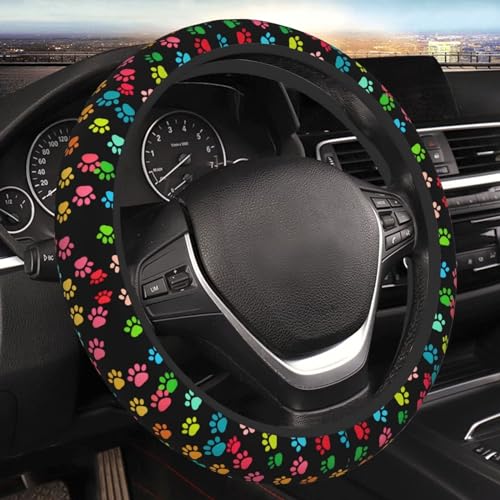 Dog Paw Steering Wheel Cover Paws Car Accessories Wheel Covers Adorable Steering Wheel Protector Car Decorations, Gray Anti Slip Auto Steering Wheel Colorful Rainbow Wrap Cover - color: Paw