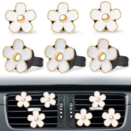 6 Pcs White Daisy Flower Air Freshener Outlet Clip Cars Conditioning Perfume Clips Charm Car Interior Decor Accessories for Women Girls Mothers Gifts for Mom Wife