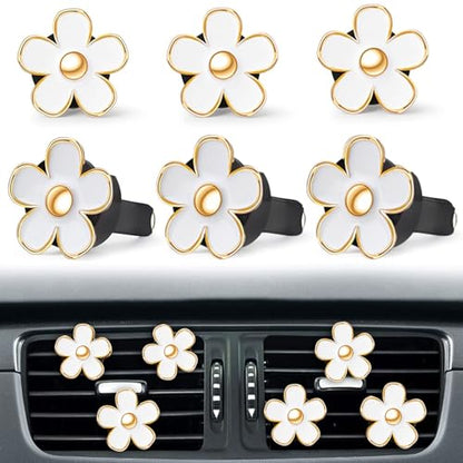 6 Pcs White Daisy Flower Air Freshener Outlet Clip Cars Conditioning Perfume Clips Charm Car Interior Decor Accessories for Women Girls Mothers Gifts for Mom Wife