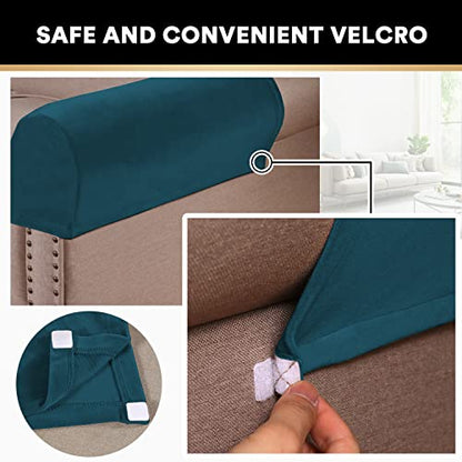 2 Pack Thick Velvet Stretch Armrest Covers for Chairs and Sofas - Non Slip, Deep Teal - color: Deep Teal