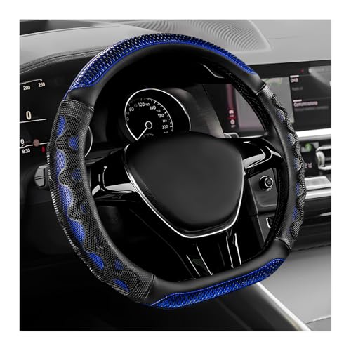 Sun Walker Car Steering Wheel Cover, 15" D-Shaped 3D Honeycomb Steering Wheel Protector with Anti-Slip Lining, Comfortable Grip Wheel Protector Stylish Interior Decor for Most Cars (Blue) - color: Blue