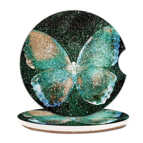 COYEUX Absorbent Car Cup Holder Coaster 2 Pack, Funny Car Accessories Interior, 2.56" Cute Car Coasters with a Finger Notch for Women & Men Beautiful Butterfly - color: Beautiful Butterfly