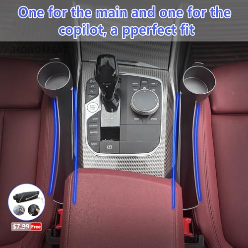 Seat gap filler Compatible with Toyota RAV4.Deeper Than Standard Retail Models(7.5cm)|Added Cup Holder (2 Fixed Points) + Hooks + Charging Cable Port |2pcs Black| Free Window Break Hammer 1pcs|