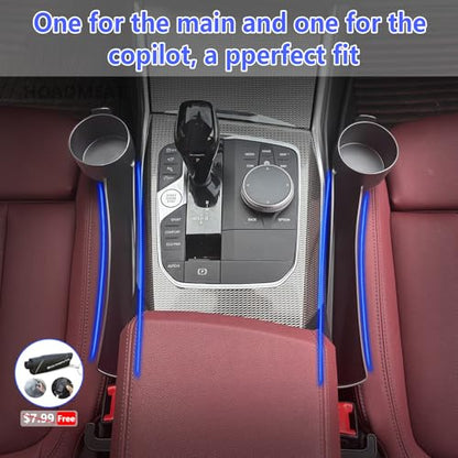 Seat gap filler Compatible with Toyota RAV4.Deeper Than Standard Retail Models(7.5cm)|Added Cup Holder (2 Fixed Points) + Hooks + Charging Cable Port |2pcs Black| Free Window Break Hammer 1pcs|