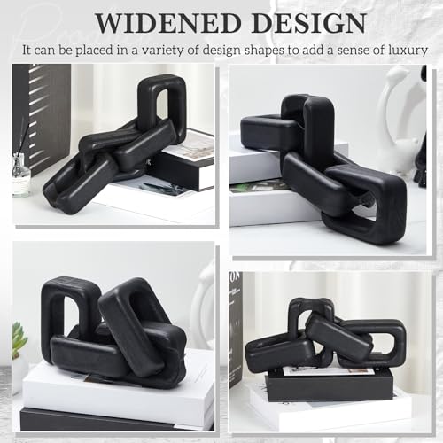 4 Link Wood Knot Decor - Modern Coffee Table Decoration Black Chain Decor Rustic Objects for Bookshelf Home Living Room Bedroom