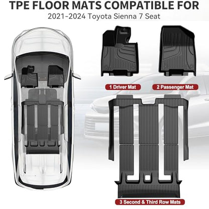 2021-2025 Sienna Floor Mats 7-Seat Compatible with Toyota Sienna (without Vacuum & Fridge Box) - Custom Fit TPE 3 Row Floor Liners - All Weather Floor Mats for Toyota Sienna Accessories 2021-2024 2025 - style: (5)Toyota Sienna 2021-2025 Floor Mats