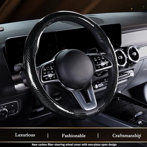 Aimato Car Steering Wheel Cover Carbon Fiber, Ultra-Thin Car Steering Wheel Cover,Comfortable & Breathable Microfiber,Universal Fit for Most Cars, Bright Black - color: Bright Black
