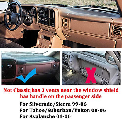 Dashboard Cover for Chevrolet Silverado 1500 2500 3500 1999-2006 Avalanche Chevy Tahoe Suburban GMC Sierra Yukon Dash Cover Mat(Premium Carpet, Black) - color: Black