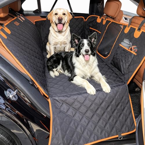 Dog Car Seat Cover for Back Seat – Hard Bottom Back Seat Extender for Dogs with Joint-Friendly Sponge Pad, Waterproof & 600LBS Support, Dog Hammock with Mesh Window in Sedan, SUV, Truck