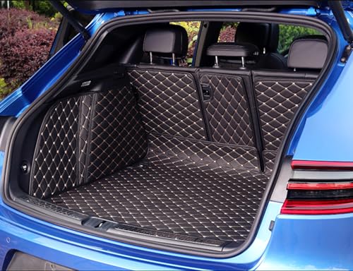 ZYCHUANGYING Trunk Liner Compatible with Porsche MacanElectric 2024 2025 Full Coverage Cargo Dog Cover(Backrest Protector&Trunk Mat&High Side Panels) Precise FIT (Black with Gold Stitching) - color: Black with Gold Stitching, size: MacanElectric Trunk Mat