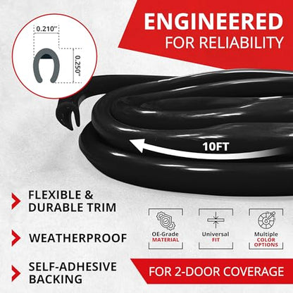 All-Fit Automotive Car Door Edge Protector – Universal DIY Edge Trim to Prevent Scratches & Dings – Flexible Adhesive Molding Trim for Cars, Trucks & SUVs (10 Ft - Black) - color: Black