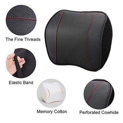 awave bloom Car Headrest,Car Seat Neck Rest Pillow,Comfort Headrest Cushion for Chair,100% Memory Foam Cervical Support,Leather Headrest for Driving,Relieve Neck Pain,Neck Supports for Car(Black)