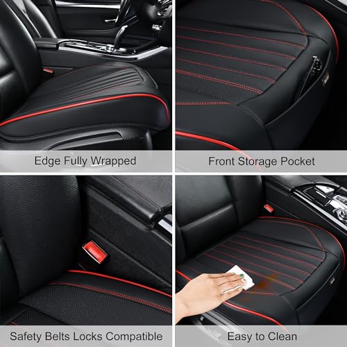 BWTJF Front Car Seat Bottom Covers 2 Pack, Universal Auto Seat Cushions, Nappa Leather Full Wrapping Edge Compatible with Most of Vehicles - SUVs/Sedans/Pickup Trucks, Black&Red - color: Black&Red, size: StyleA-Stripes