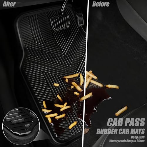 CAR PASS Universal Car Floor Mats & Cargo Liner Full Set, Waterproof Anti-Slip Rubber Trim to Fit Trunk Mats All Weather Protection Fit Car SUV Sedan Coupe Vehicle Automotive 5 Pieces, S-M Size Black - color: Black