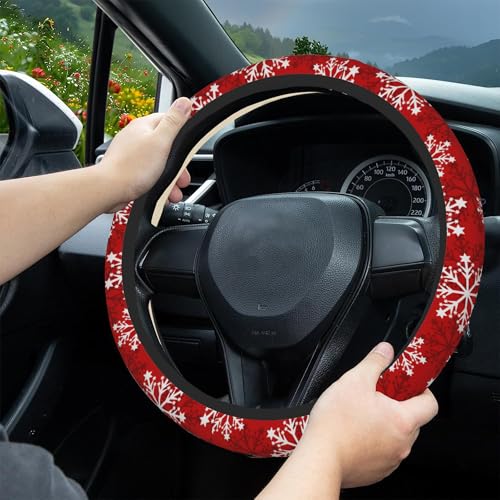 Christmas Snowflakes Steering Wheel Covers Universal 15 Inch Car Wheel Cover,Anti-Slip Breathable Car Accessories Protector Fit for Trucks,Sedans,SUVs,Vans