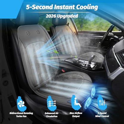 Cooling Car Seat Cover with 2 Powerful Turbo Fans，12V-24V Ventilated Cooling Car Seat Cushion，3-Speed Adjustable Breathable Cooling Seat Cover for Car SUV Truck Universal Fit (Grey) - color: GREY