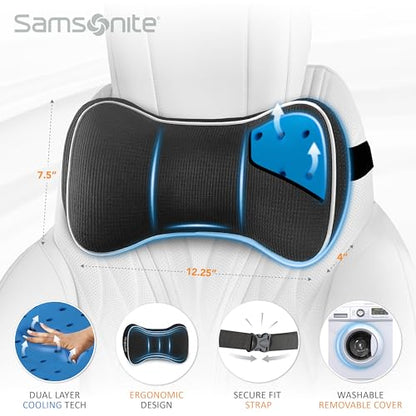 SAMSONITE, Infused-Gel Car Neck Pillow with Airflow Memory Foam, Headrest Support Cushion for Driving, Universal - Fits Any Vehicle, Including SUVs and Trucks, Washable Cover, Black… - color: Black Mesh With Cooling